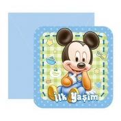 Toptan Doğum Günü Malzemeleri Mickey Mouse Davetiye 6 adet