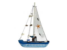 Toptan Büyük Boy Balıkçı Ağı Fileli Dekoratif Yelkenli Gemi 34 cm