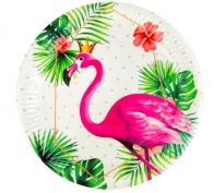 Toptan Taçlı Flamingo Desenli Karton Tabak 8 adet