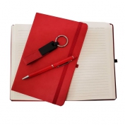 Toptan Kırmızı Renk Defter Kalem ve Anahtarlık Set