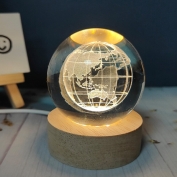 Toptan Ahşap Altlıklı Işıklı Dünya Cam Küre 6 cm